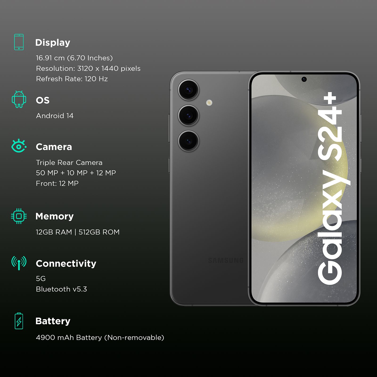 Buy SAMSUNG Galaxy S24 Plus 5G (12GB RAM, 512GB, Onyx Black) Online Croma
